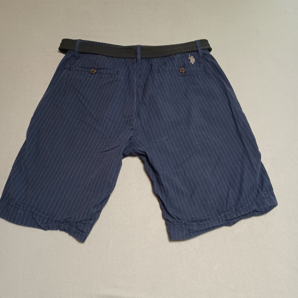 US Polo Assn Mens Shorts Navy Blue Pinstripe Cotton Belted Size 32 11 2993 CT